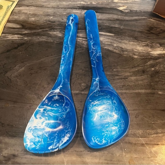 Godinger Radiant Resin Blue Salad Servers Ocean NEW In Box - Picture 13 of 14